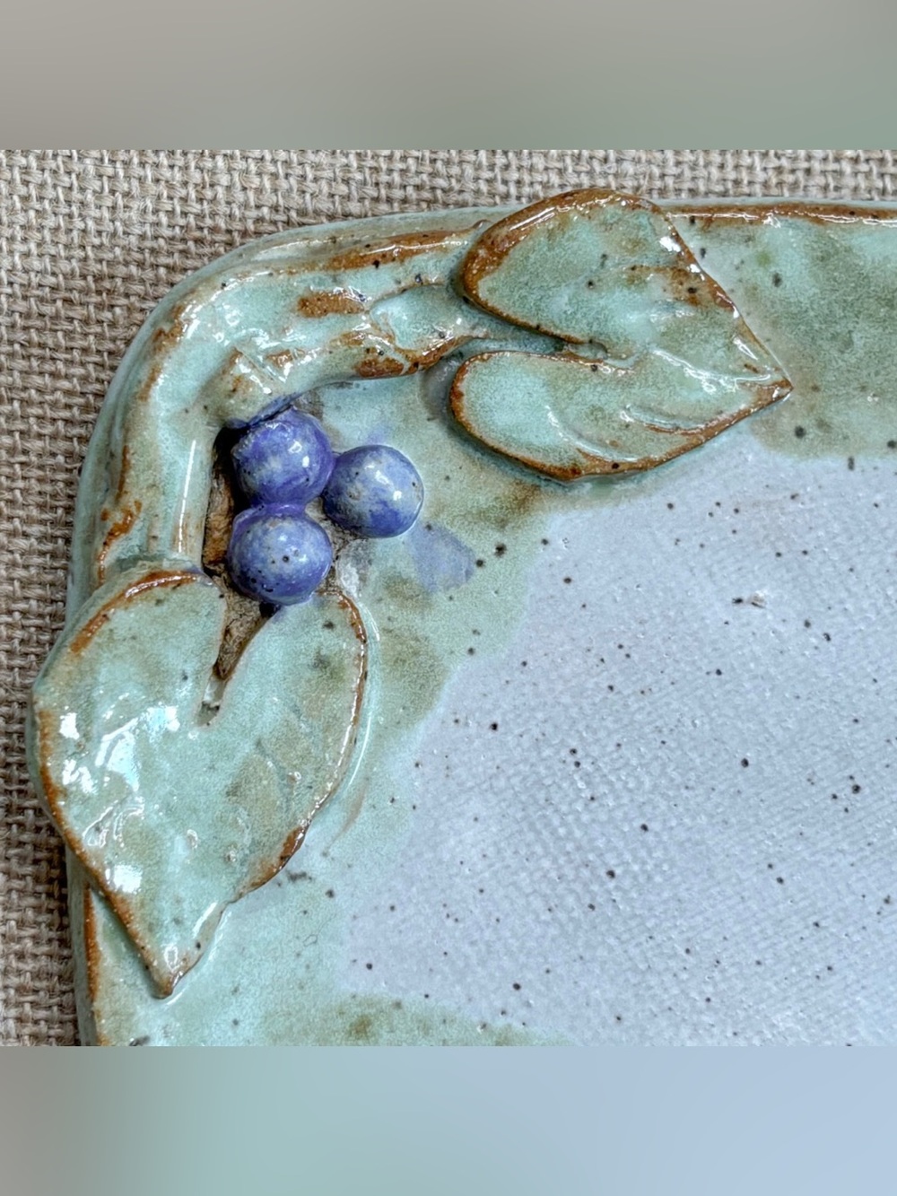 Blueberry Heart Pottery Soap Vanity Trinket Dish Handmade Artist Signed Rustic - Picture 2 of 6